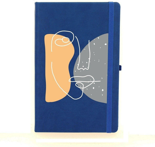 Soyut Çizim Kadın Yüzü Çizgili 13X21 Termo Deri Lastikli Lacivert Tarihli Çizgili Defter