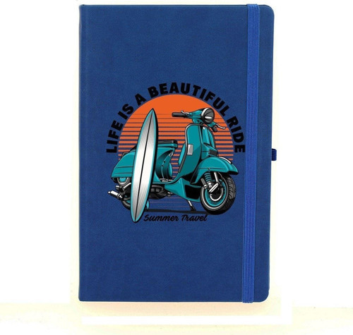 Retro Motor Çizgili 13X21 Termo Deri Lastikli Lacivert Tarihli Çizgili Defter