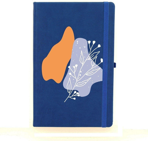 Soyut Çizim Çiçek Desenli Çizgili 13X21 Termo Deri Lastikli Lacivert Tarihli Çizgili Defter