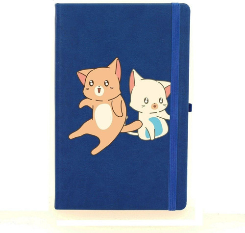 Kedi Kardeşler Çizgili 13X21 Termo Deri Lastikli Lacivert Tarihli Çizgili Defter