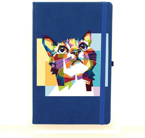 Sevimli Kedi Çizgili 13X21 Termo Deri Lastikli Lacivert Tarihli Çizgili Defter