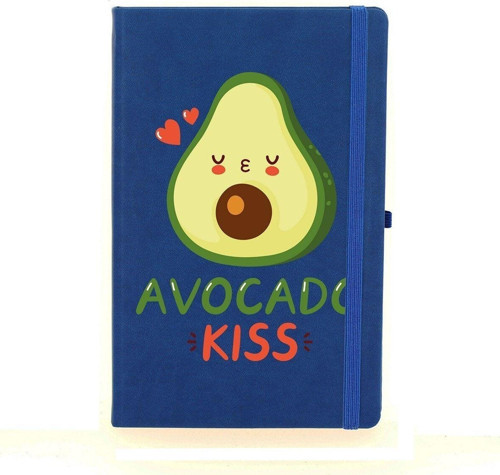 Kawaii Avakado Öpücüğü Çizgili 13X21 Termo Deri Lastikli Lacivert Tarihli Çizgili Defter