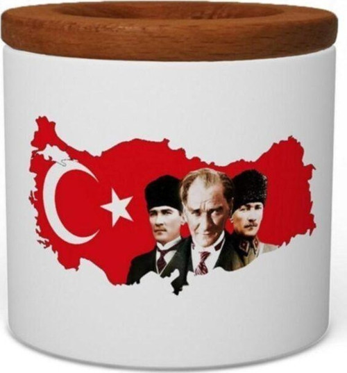 Mustafa Kemal Atatürk Ahşap Kapaklı Seramik Kalemlik