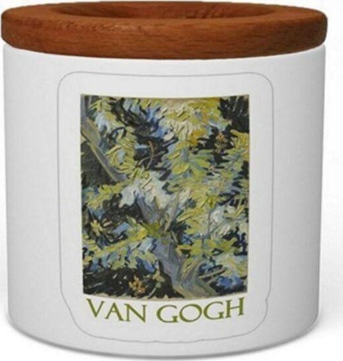 Branches Of Flowering Acacia By Van Gogh Ahşap Kapaklı Beyaz Seramik Kalemlik