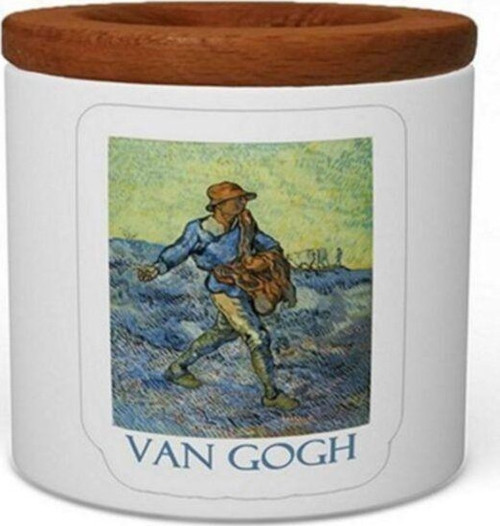 The Sower By Van Gogh Ahşap Kapaklı Beyaz Seramik Kalemlik