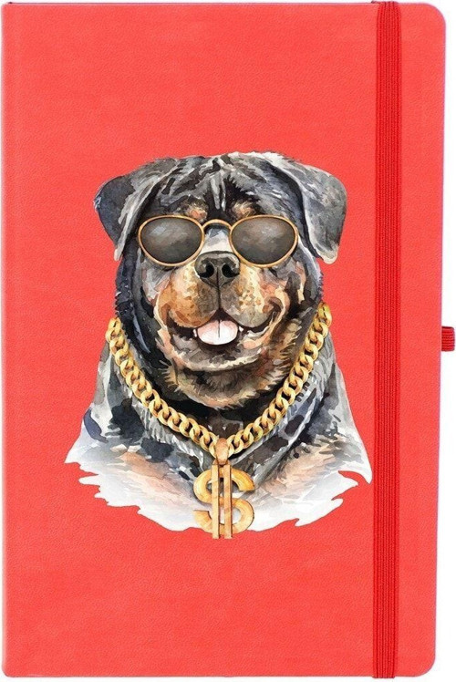 Rottweiler Köpek Çizgili 13X21 Termo Deri Lastikli Kırmızı Tarihli Çizgili Defter
