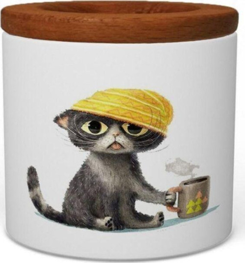Kahveci Kedi Ahşap Kapaklı Seramik Kalemlik