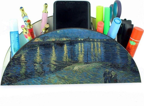 Van Gogh Starry Night Over The Rhone Ahşap Masaüstü Kalemlik Kalem Kutusu Organizer