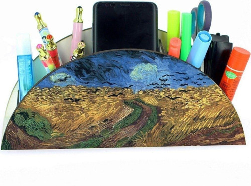 Van Gogh Wheatfield With Crows Ahşap Masaüstü Kalemlik Kalem Kutusu Organizer