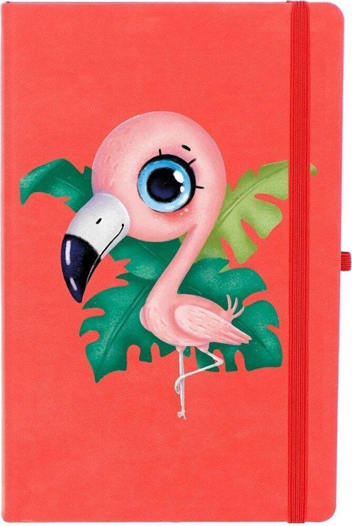 Kawaii Yavru Flamingo Çizgili 13X21 Termo Deri Lastikli Kırmızı Tarihli Çizgili Defter
