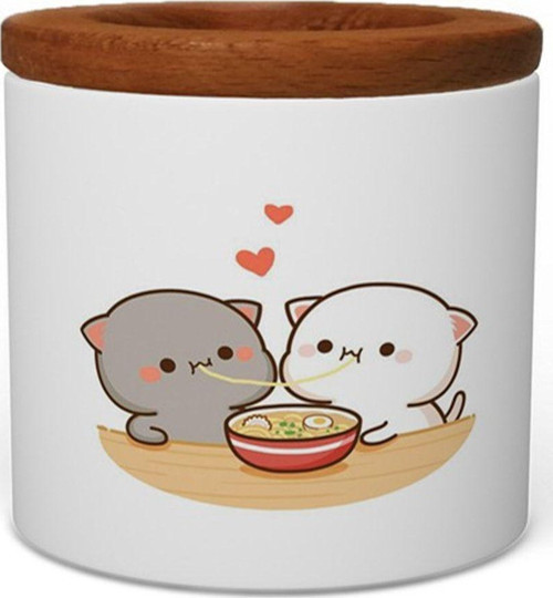 Spagetti Cats Ahşap Kapaklı Seramik Kalemlik