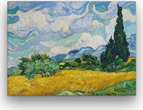 Van Gogh Buğday Tarlasında Selviler Kalın Çerçeveli Ahşap Duvar Tablosu 42X52 Cm