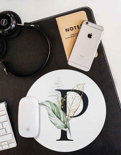 Tropik Desenli P Harfli Kaymaz Taban Yuvarlak Mouse Pad