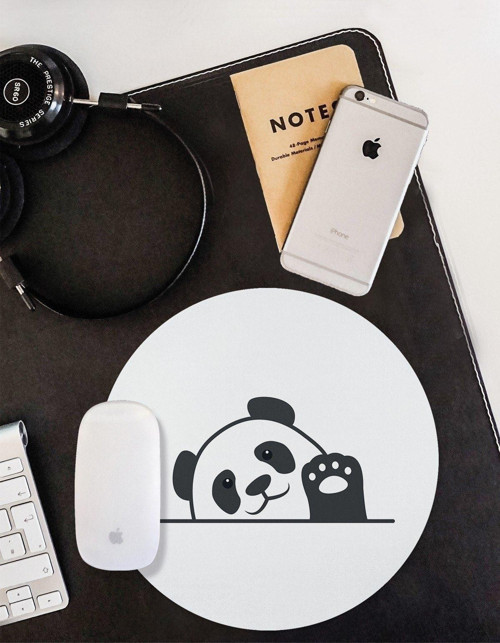 Beyaz Çizim Pandalı Yuvarlak Kaymaz Taban Mouse Pad