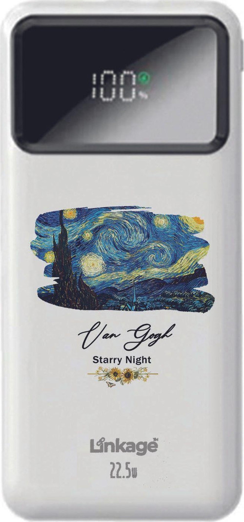 Linkage 10000 Mah Van Gogh Starry Night Baskılı Beyaz 22,5 W Hızlı Şarj Lcd Ekranlı Powerbank