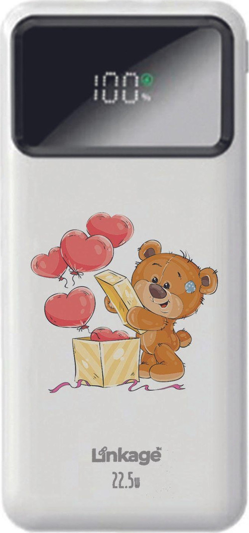 Linkage 10000 Mah Sevgililer Günü Ayıcık Baskılı Beyaz 22,5 W Hızlı Şarj Lcd Ekranlı Powerbank
