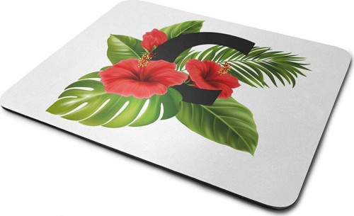 Kırmızı Tropikal Çiçekli C Harfli Dikdörtgen Kaymaz Taban Mouse Pad