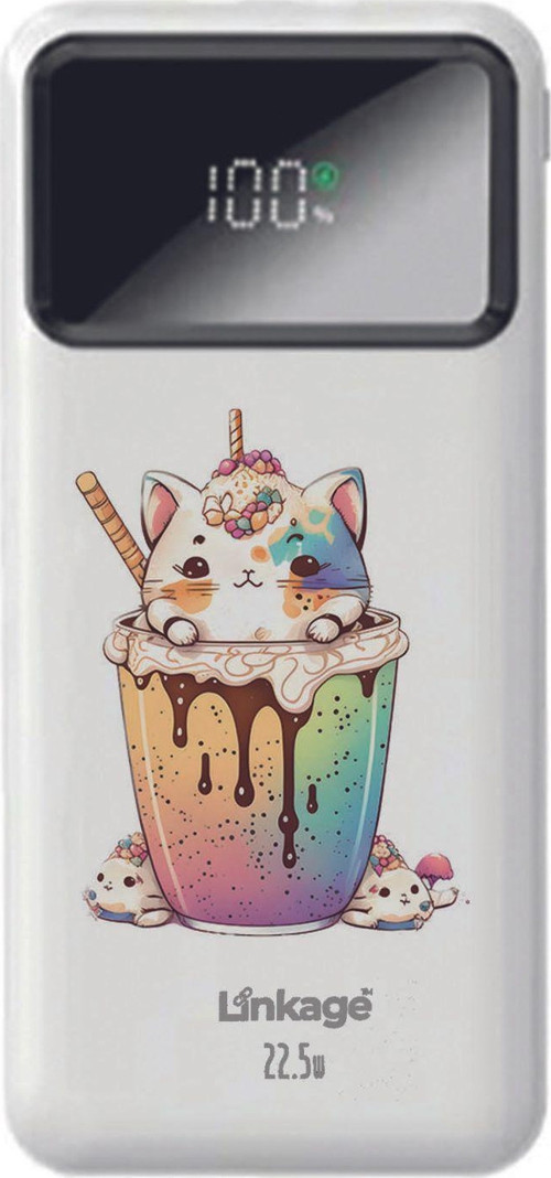 Linkage 10000 Mah Kawaii Kedi Baskılı Beyaz 22,5 W Hızlı Şarj Özellikli Lcd Ekranlı Powerbank