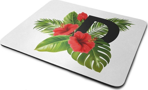 Kırmızı Tropikal Çiçekli D Harfli Dikdörtgen Kaymaz Taban Mouse Pad