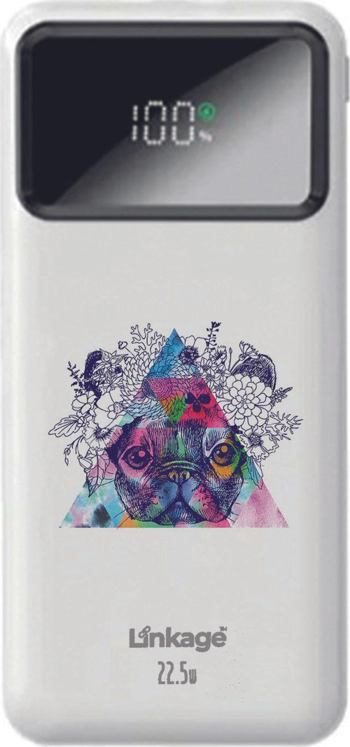 Linkage 10000 Mah Renkli Pug Köpek Baskılı Beyaz 22,5 W Hızlı Şarj Özellikli Lcd Ekranlı Powerbank