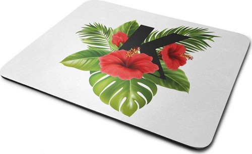 Kırmızı Tropikal Çiçekli K Harfli Dikdörtgen Kaymaz Taban Mouse Pad