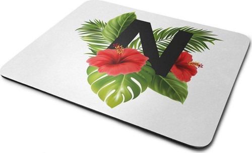 Kırmızı Tropikal Çiçekli N Harfli Dikdörtgen Kaymaz Taban Mouse Pad