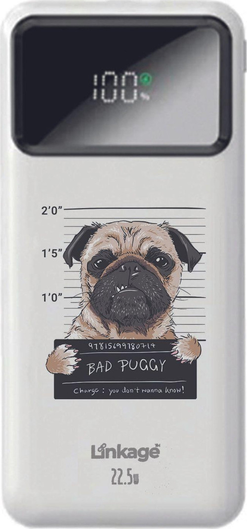 Linkage 10000 Mah Özel Haydut Pug Köpek Beyaz 22,5 W Hızlı Şarj Özellikli Lcd Ekranlı Powerbank