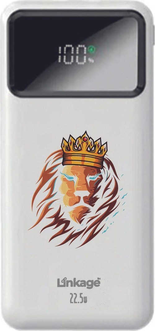 Linkage 10000 Mah Özel Kral Aslan Baskılı Beyaz 22,5 W Hızlı Şarj Özellikli Lcd Ekranlı Powerbank