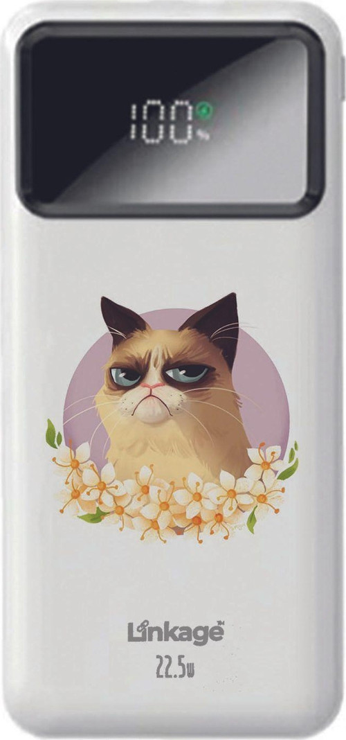 Linkage 10000 Mah Kedi Baskılı Beyaz 22,5 W Hızlı Şarj Özellikli Lcd Ekranlı Powerbank