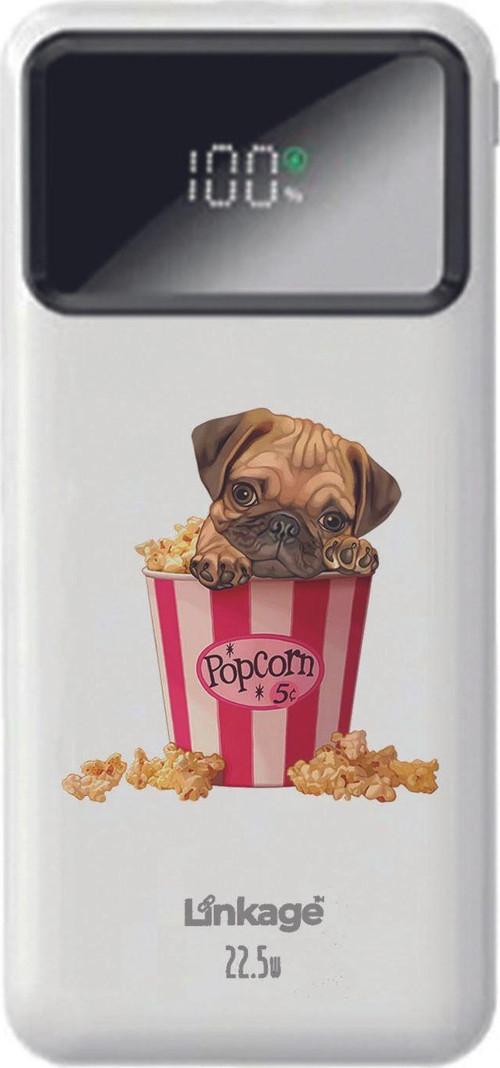 Linkage 10000 Mah Pug Köpek Baskılı Beyaz 22,5 W Hızlı Şarj Özellikli Lcd Ekranlı Powerbank