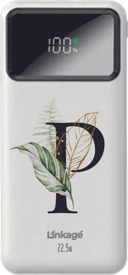 Linkage 10000 Mah Tropikal P Harfi Baskılı Beyaz 22,5 W Hızlı Şarj Özellikli Lcd Ekranlı Powerbank
