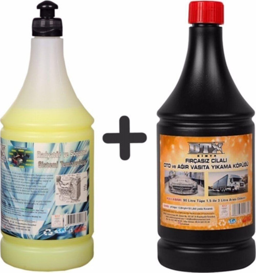 Oto Kalorifer Ve Petek Temizleme Ilacı (Solventli) 1 Lt & Cilalı Oto Motor Şampuanı 1 Litre
