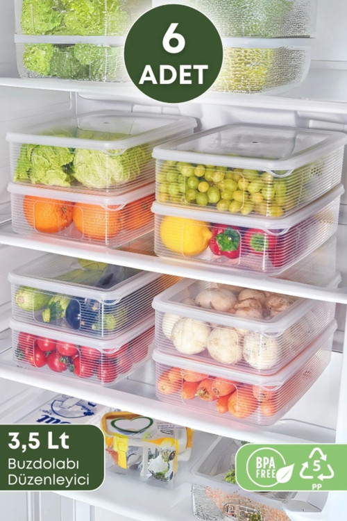 12 Parça 6 Adet 3500Ml Saklama Kabı Sızdırmaz, Mikrodalga, Derin Dondurucu, Buzluk, Erzak, Piknik