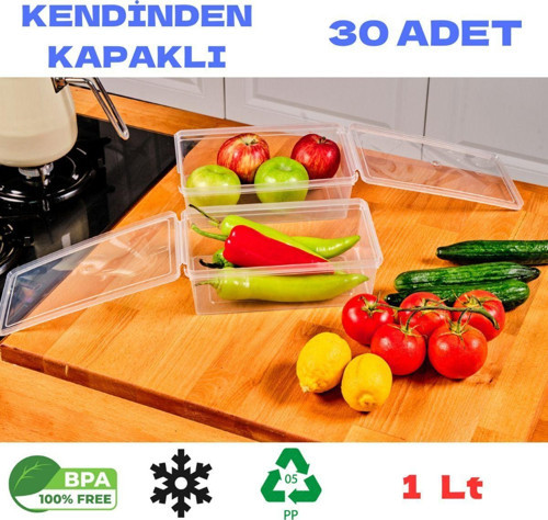 Saklama Kabı 30 Adet 1 Litre Kendinden Kapaklı Ve Kilitli Dondurucu Ve Gıda Hava Almaz 19X13X6 Cm