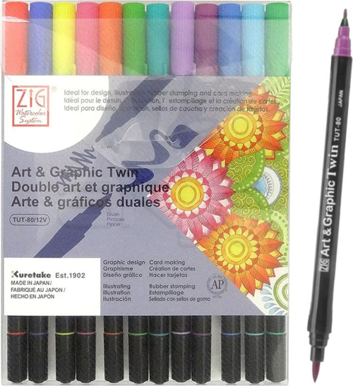 Art & Graphic Twin Brush Pen Çift Uçlu Çizim Kalemi 12li Set Bright - TUT-80/12VBR