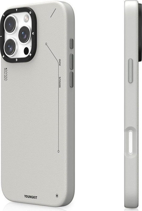 iPhone 15 Pro Max Kılıf Magsafe Özellikli Basit Mat Deri Desenli Youngkit Tech Fashion Serisi Gri