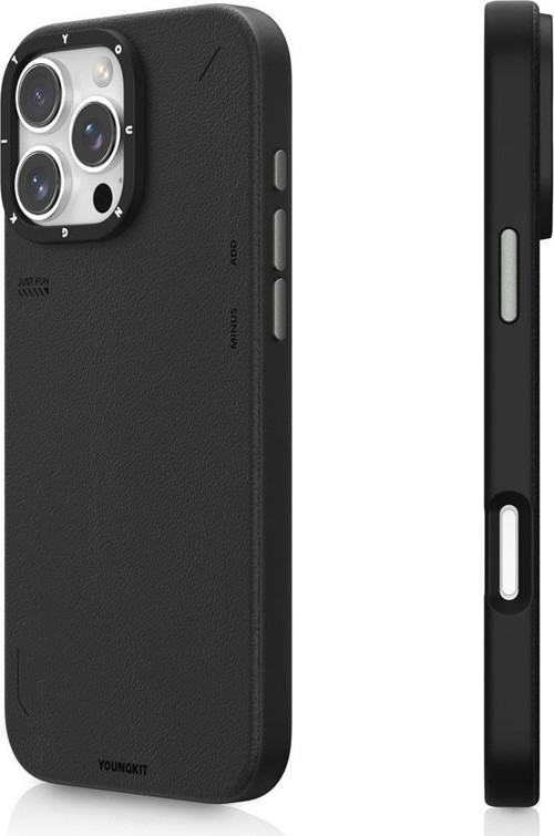 iPhone 15 Pro Max Kılıf Magsafe Özellikli Basit Mat Deri Desenli Youngkit Tech Fashion Serisi Siyah