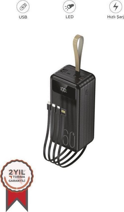 TRM-1060 Siyah 60000mAh Ledli 4 Çıkışlı Taşınabilir Hızlı Şarj Dijital Göstergeli Powerbank