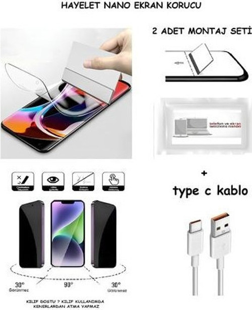 Oppo REALME X Nano Ekran Koruyucu Esnek MAT HAYALET + Type C Kablo