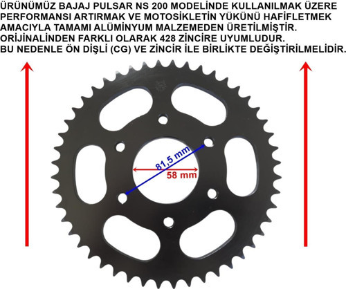 Pulsar Ns 200 Arka Dişli Performans 428-48T İç 58 Mm Alüminyum Siyah Öm