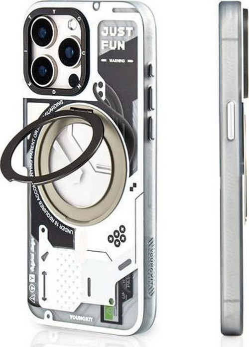 İphone 15 Pro Max Uyumlu Kılıf Magsafe Şarj Özellikli 360° Standlı Starship Serisi Beyaz