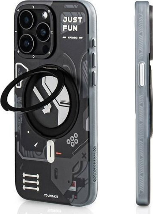 İphone 15 Pro Max Uyumlu Kılıf Magsafe Şarj Özellikli 360° Standlı Starship Serisi Siyah