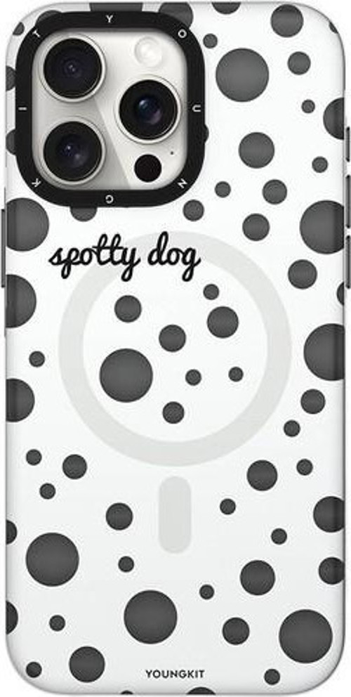 İphone 15 Pro Uyumlu Kılıf Magsafe Özellikli Polka Dot Desenli Spots Serisi Kapak Beyaz