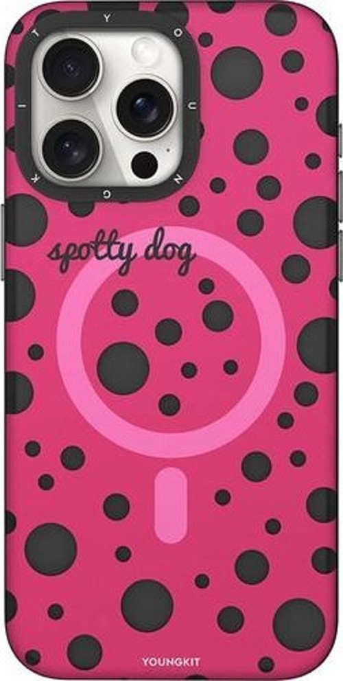 İphone 15 Pro Uyumlu Kılıf Magsafe Özellikli Polka Dot Desenli Spots Serisi Kapak Pembe
