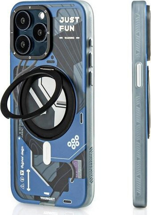 İphone 15 Pro Uyumlu Kılıf Magsafe Şarj Özellikli 360° Standlı Starship Serisi Kapak Mavi