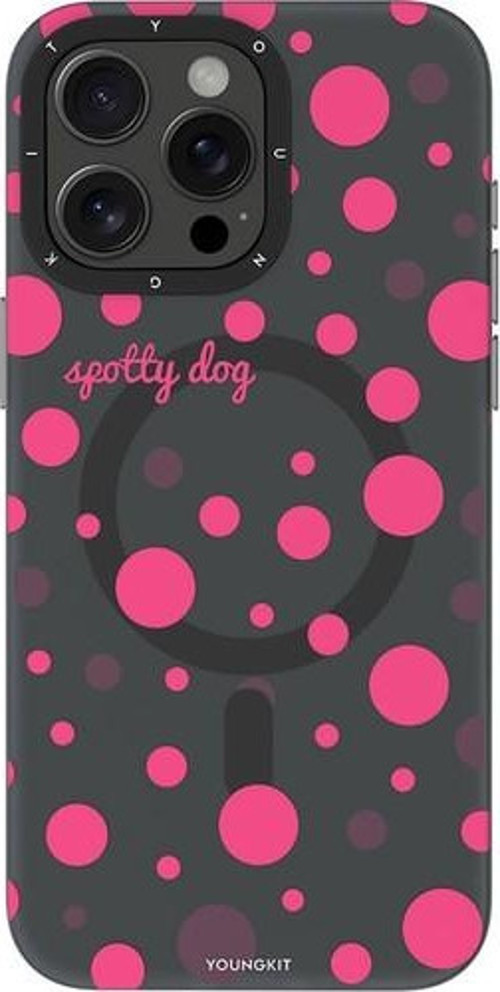 İphone 15 Pro Uyumlu Kılıf Magsafe Şarj Özellikli Polka Dot Desenli Spots Serisi Kapak Gri