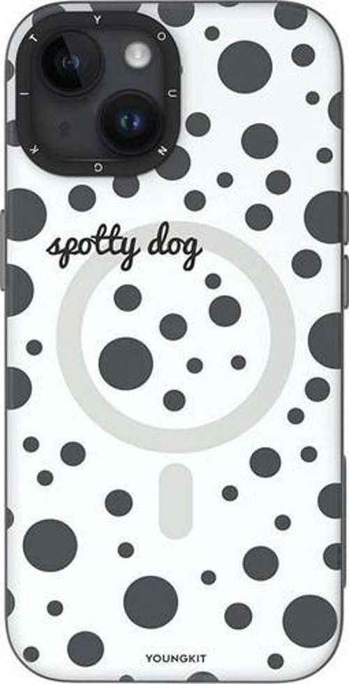 İphone 15 Uyumlu Kılıf Magsafe Şarj Özellikli Polka Dot Desenli Spots Serisi Kapak Beyaz