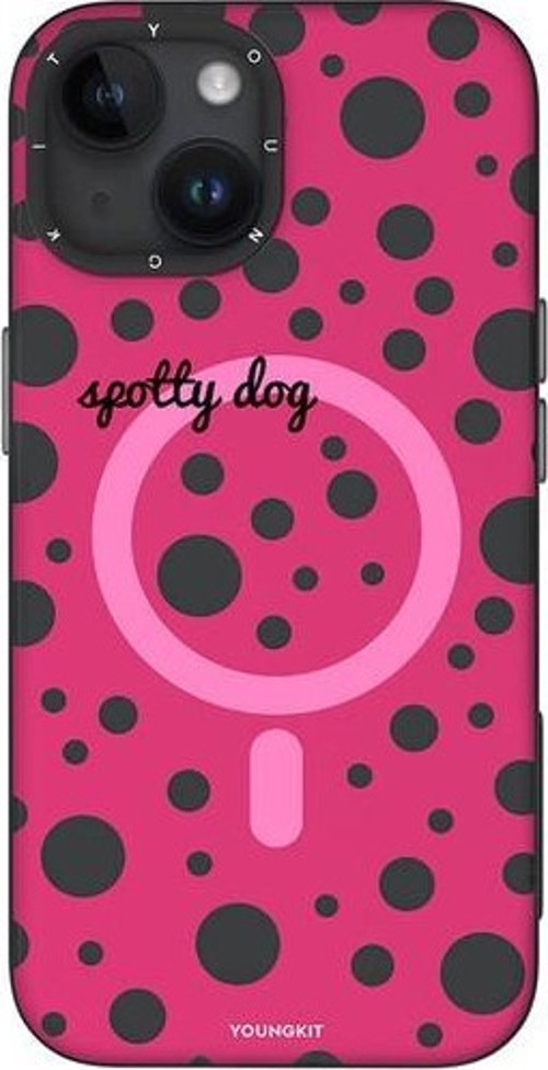İphone 15 Uyumlu Kılıf Magsafe Şarj Özellikli Polka Dot Desenli Spots Serisi Kapak Pembe