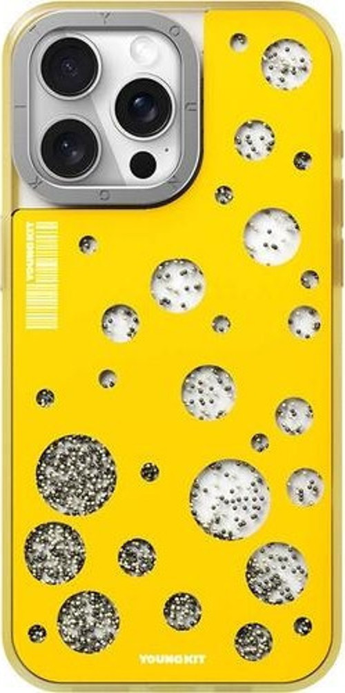 Apple İphone 15 Pro Max Uyumlu Kılıf Magsafe Şarj Özellikli Quicksand Beads Serisi Kapak Sarı