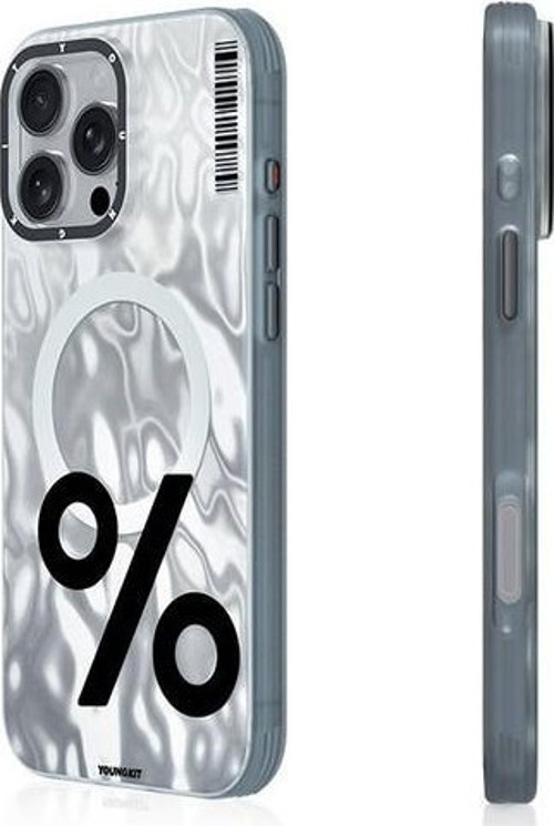 İphone 16 Pro Max Uyumlu Kılıf Magsafe Şarj Özellikli Mathematical Serisi Kapak Gümüş